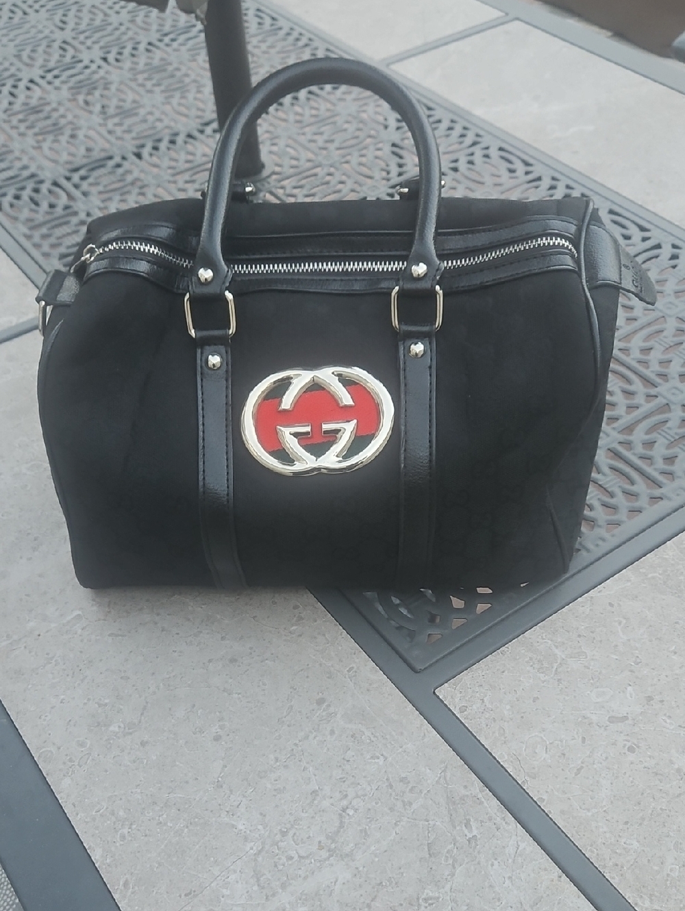 Gucci Black Duffel with Red Logo Accent